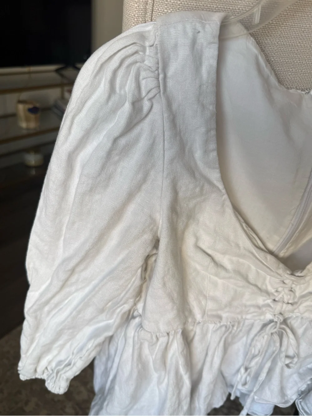 Reformation Abigail 100% Linen Top White Puff Sleeve Lace Up Peplum Size 8